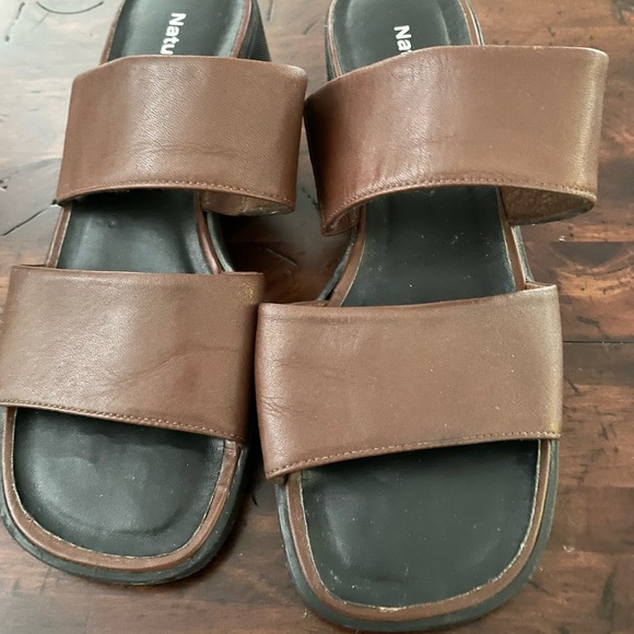Naturalizer Brown Leather Slip on Sandals with Heel - Picture 2 of 4